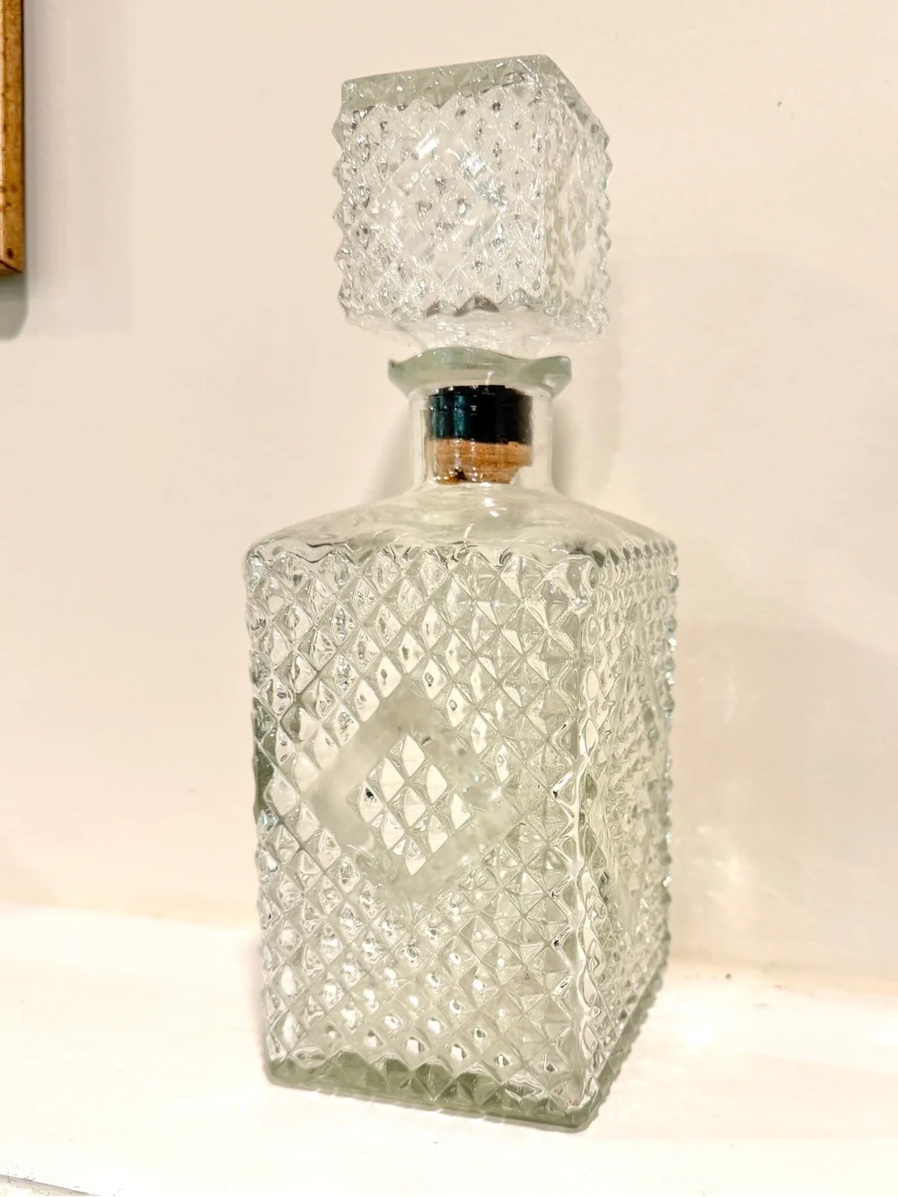 Vintage I. W. Harper Diamond Point Clear Glass Decorative Liquor Decanter 60s